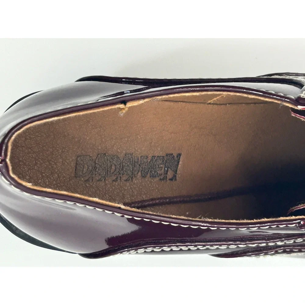 Womens Burgundy Patent Lace Up‎ Oxford Platform Chunky Heel Lug Sole Shoe Size 7